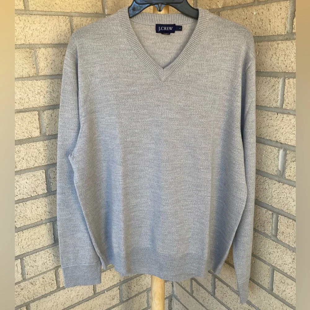 J Crew 100% Wool Gray V Neck Sweater